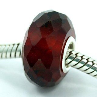 Zircon Stone Crystal Cut with .925 Sterling Silver " Garnet Dark RED " Spacer Bead Pandora Troll Chamilia Biagi Bead Compatible Jewelry
