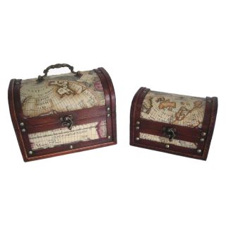 Keystone Aged Mahogany and Old Map Jewelry Box   Set of 2   Womens Jewelry Boxes