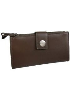 Women's Double Zip Tab Clutch Leather Checkbook Wallet Brown Shoes