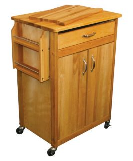 Catskill Butcher Block Cart with Removable Cutting Board   Kitchen Islands and Carts