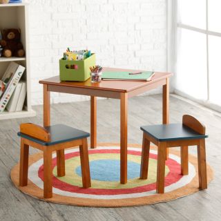 Lipper Childrens Pecan & Blue Table and 2 Stool Set   Activity Tables