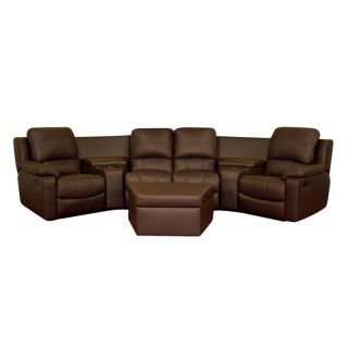 Baxton Studio Arviragus Leather Curved 7 Piece Home Theater Sectional   Brown   Home Theater Seating