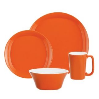 Rachael Ray Round and Square Orange Dinnerware   Set of 4   Place Settings