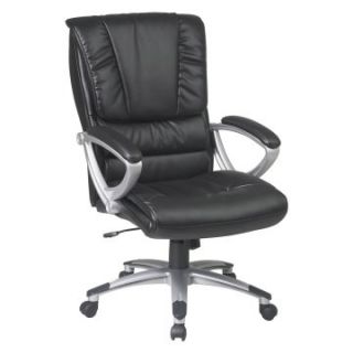 Office Star Executive High Back Black Eco Leather Chair with Locking Tilt Control and Silver Coated Base   5.5 in. Depth   Desk Chairs