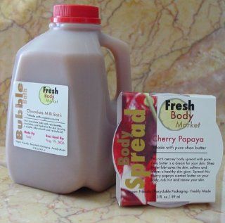 Fresh Body Market Chocolate Milk Bubble Bath Milk Jug & Cherry Papaya Body Spread Set  Bath Soaps  Beauty