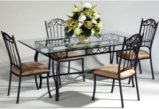 Chintaly Bethel Rectangular Wrought Iron Dining Table with Glass Top   Dining Tables