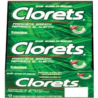 Clorets Gum, 15 Piece Packages (Pack of 12)  Chewing Gum  Grocery & Gourmet Food