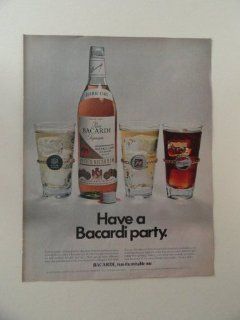 Ron Bacardi Rum, print ad (pepsi/7up/club soda.) Orinigal Magazine Print Art.  