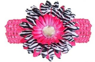 Hot Pink Black White Zebra Jewel Gerbera Daisy Flower Pink Crochet Headband Gerber   girls child baby toddler apparel head hair band bow bows girl soft infant youth accessory Clothing