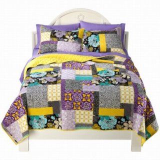 Xhilaration Twin XL Bed Quilt Floral Patchwork Lavender Blue Yellow Flowers   Twin Bed Comforter
