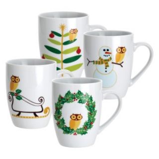 Rachael Ray Dinnerware Holiday Hoot Collection Mugs 4pc. Set   Winter