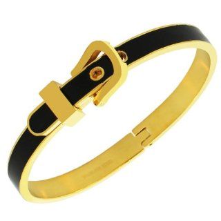 Stainless Steel Yellow Gold Tone Black Belt Buckle Handcuff Womens Adjustable Bangle Bracelet My Daily Styles Jewelry