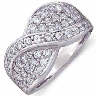 14K White Gold Cross Over Pave Diamond Ring Promise Rings Jewelry