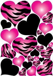 Hot Pink Radial, Zebra Print, and Black Hearts Wall Sticker Decals   Childrens Wall Decor