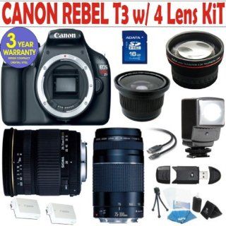 Canon Rebel T3 (EOS 110D) 4 Lens Deluxe Kit with Sigma 28 70 F2.8 4 DG Lens   Canon EF 75 300mm f/4 5.6 III Telephoto Zoom Lens   .40x Fisheye Lens   2.2x Telephoto Lens   16 GIG Memory Card   3 Year Celltime Warranty  Camera Cases  Camera & Photo