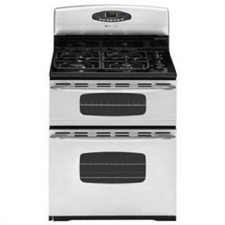 Maytag Gemini Series MGR6751BD 30'' Freestanding Gas Double Oven Range with Upper and Lower Self Cleaning Ovens, 16,000 BTU Power Boost Burner, Adjustable Keep Warm Feature and Electronic Oven Controls Appliances