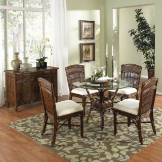 Hospitality Rattan Polynesian Indoor 5 Piece Rattan & Bamboo Dining Set with Round Base   Antique   Seats 4   Dining Table Sets