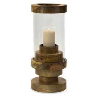 IMAX Rings Wood Hurricane Candle Holder   Candle Holders