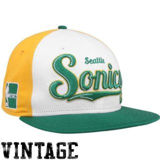 NBA New Era Seattle SuperSonics White Green Gold 9FIFTY Script Wheel Snapback Adjustable Hat  Baseball Caps  Sports & Outdoors