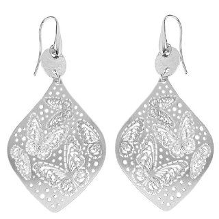 .925 Rhodium Plated Sterling Silver 3.2 (H) x 1.6 (W) inches Butterfly Fashion Hanging Dangle Earrings with Fish hook Reeve and Knight Jewelry