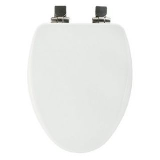 Bemis B19170NISL000 Elongated Closed Front White Molded Wood Toilet Seat with Brushed Nickel Hinges   Toilet Seats