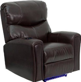 T & D Enterprises BT 7865 AUTO BN GG Fully Powered, Automatic Massaging Brown Leather Recliner with Refrigerated Cup Holder/Lighted Base   Cup Holder Living Room