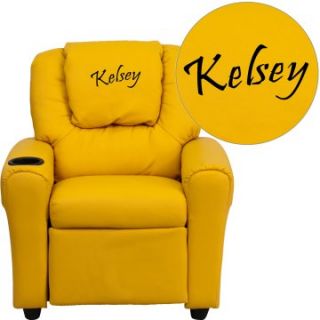 Flash Furniture Personalized Vinyl Kids Recliner with Cup Holder and Headrest   Yellow   Kids Recliners