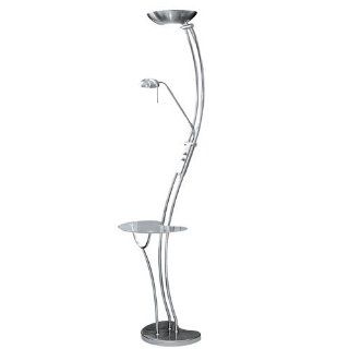 Dainolite Lighting DLHA831 F SC Torchier with Table and Reading Lamp with White Frosted Diffuser Glass, Satin Chrome Finish   Floor Lamps  