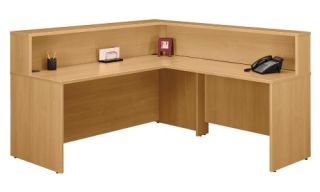 Bush Series C Reception Desk and Hutch In Light Oak   Computer Desks