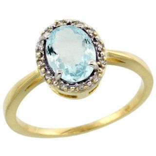 10k Yellow Gold Natural Aquamarine Ring Oval 8x6 mm Diamond Halo, 1/2 inch wide, sizes 5 10 Jewelry