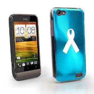 Light Blue HTC One V Virgin Aluminum Plated Hard Back Case Cover MV42 Awareness Ribbon Cell Phones & Accessories