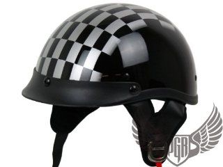 PGR 210 Half Motorcycle shorty Helmet DOT approved Cruiser (Medium, Checker) Automotive