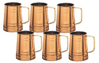 Old Dutch 16 oz. Solid Copper Tankard with Brass Handle   Set of 6   Beer Glasses