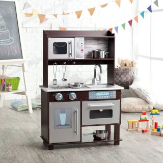 KidKraft Espresso Toddler Play Kitchen with Metal Accessory Set   Play Kitchens