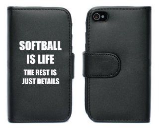 Black Apple iPhone 5 5S 5LP813 Leather Wallet Case Cover Softball Is Life Cell Phones & Accessories