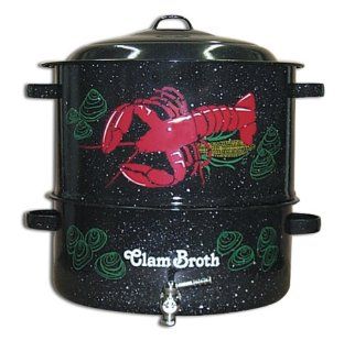 Granite Ware 6194 1 19 Quart Enamel on Steel 2 Tier Decorated Clam and Lobster Steamer with Faucet Steamer Sets Kitchen & Dining