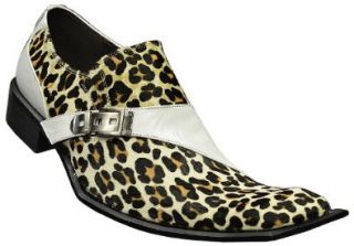 Zota White Leopard Hair / Genuine Leather Loafer Shoes Diagonal Toe With Monk Strap G838 103 Shoes