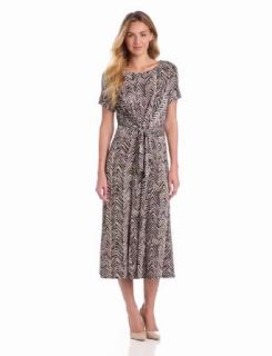 Danny & Nicole Women's Printed Front Tie Dress, Black/Taupe, 8
