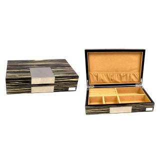 Bey Berk Personalized High Gloss Lacquered Valet Box   Zebra Wood Finish   9.75W x 2.5H in.   Mens Jewelry Boxes