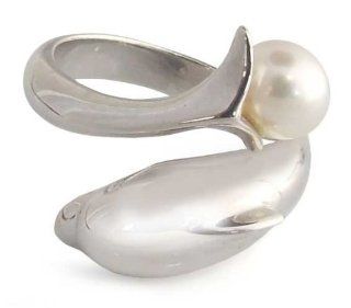 Pearl cocktail ring, 'Dolphin Treasure' Jewelry