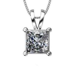 0.90 Ct Princess Cut Diamond Solitaire Pendant, F, I1 Jewelry Products Jewelry