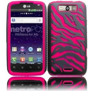 Hot Pink/Black PC+Silicone Zebra Case Cover for LG Viper 4G LS840 Connect 4G MS840 Cell Phones & Accessories
