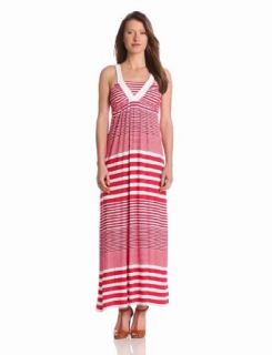 Design History Women's Braid Trim Varigated Stripe Dress, White/Cupid Red, X Small Maxi Dress