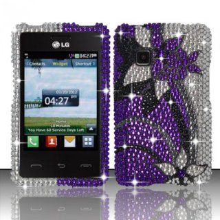 For LG 840g (StraightTalk/Net 10/Tracfone) Full Diamond Cover   Purple/Silver Vines FPD Cell Phones & Accessories