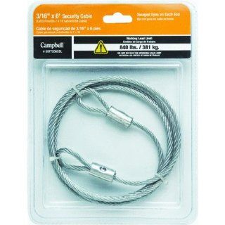 Campbell 5977206CBL Uncoated Security Cable with Swaged Eyes Each End in Clamshell, 3/16" Diameter, 6' Length, 840 lbs Working Load Limit Cable And Wire Rope