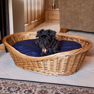 Snoozer Wicker Pet Basket with Navy Pillow   Dog Beds