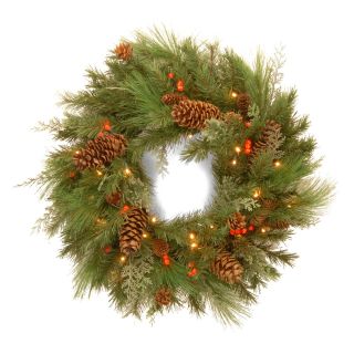 30 in. Decorative Collection White Pine Pre Lit LED Christmas Wreath   Battery Operated   Christmas Wreaths