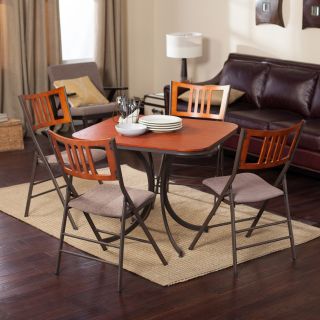 Innobella Destiny Mission 36 in. Square Mission Rosso Wood Folding Table with 4 Folding Chairs   Card Tables & Chairs