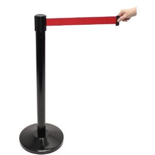 Accuform Signs PRB842RD Steel Blockade Retractable Belt Tape Facility Traffic Control Barrier, 2" Width, Black Post/Red Belt Tape Industrial Safety Rope Barriers