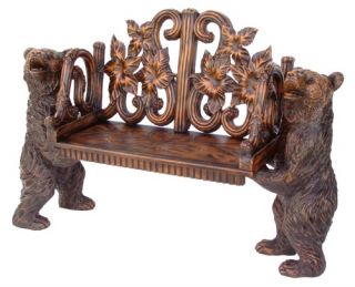 Traditional Black Forest Sculptural Bench   Outdoor Benches
